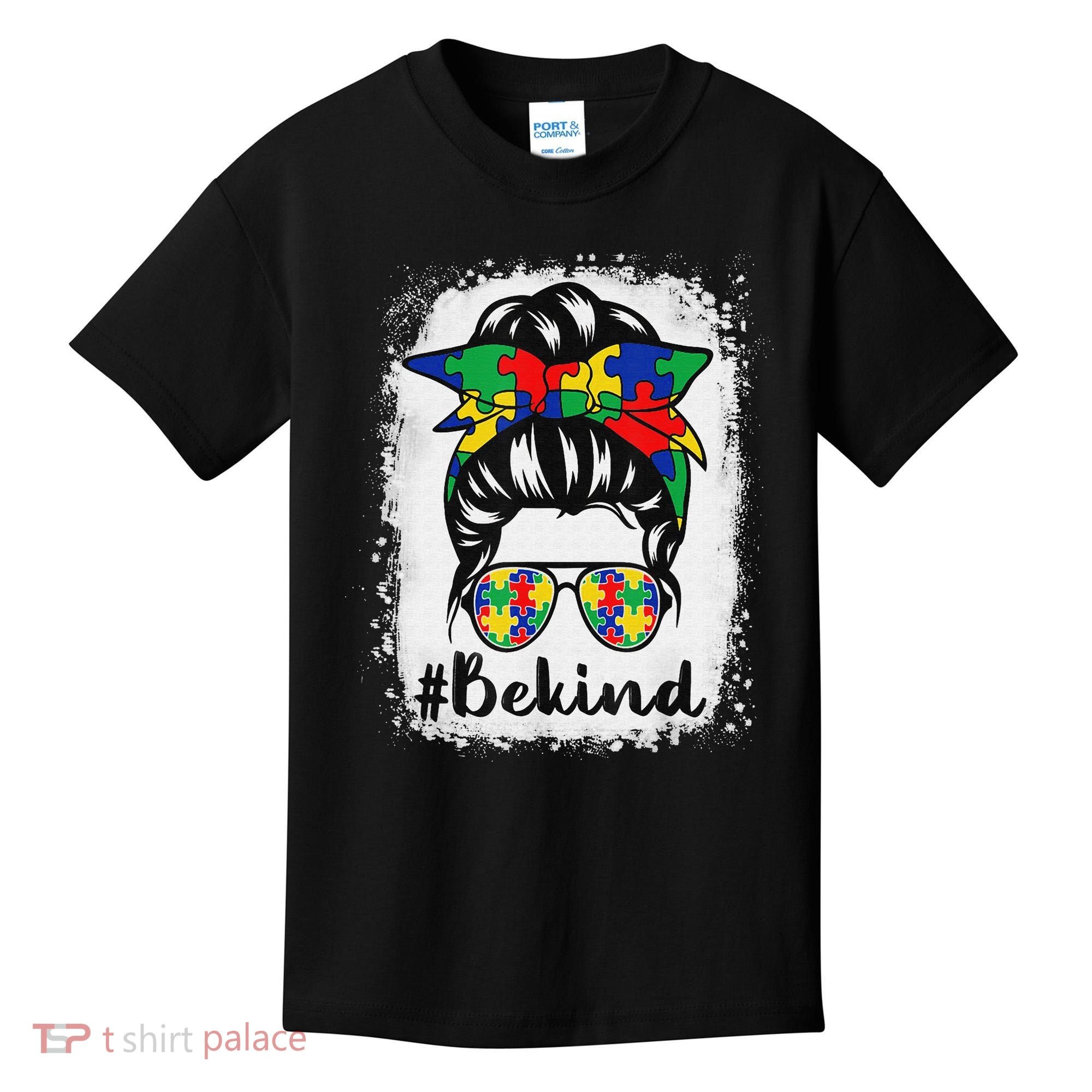 Be Kind Autism Awareness Messy Bun Hair Kids T-Shirt