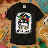 Be Kind Autism Awareness Messy Bun Hair Kids T-Shirt thumb 3