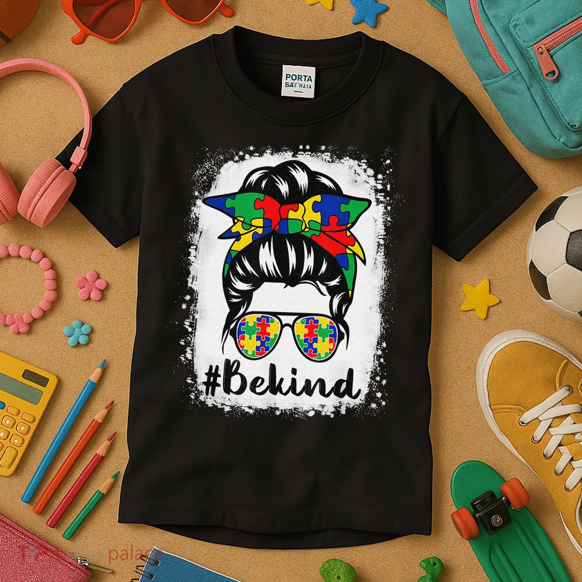 Be Kind Autism Awareness Messy Bun Hair Kids T-Shirt