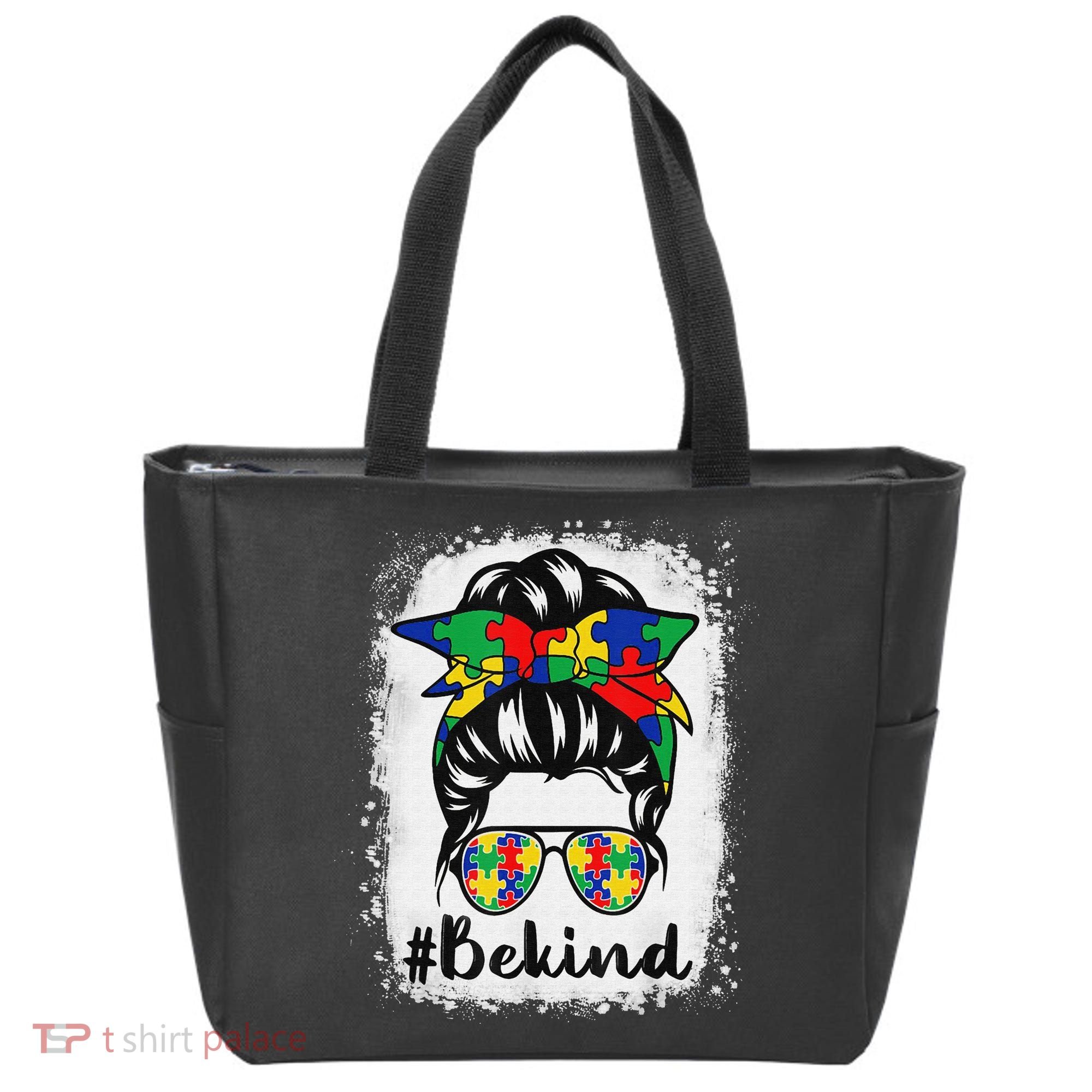 Be Kind Autism Awareness Messy Bun Hair Tote Bag