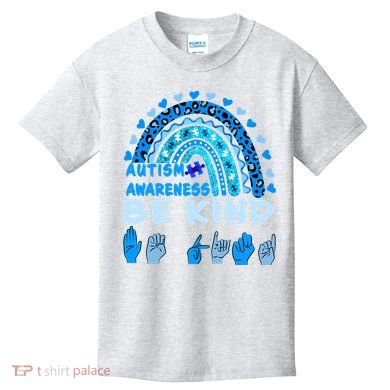 Be Kind Autism Awareness Rainbow Trendy BoHo Rainbow Leopard Print Kids T-Shirt