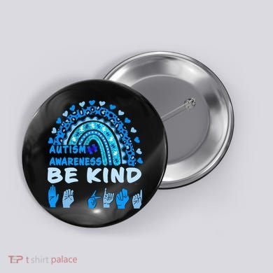 Be Kind Autism Awareness Rainbow Trendy BoHo Rainbow Leopard Print Button