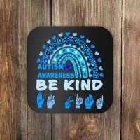 Be Kind Autism Awareness Rainbow Trendy BoHo Rainbow Leopard Print Coaster thumb 0