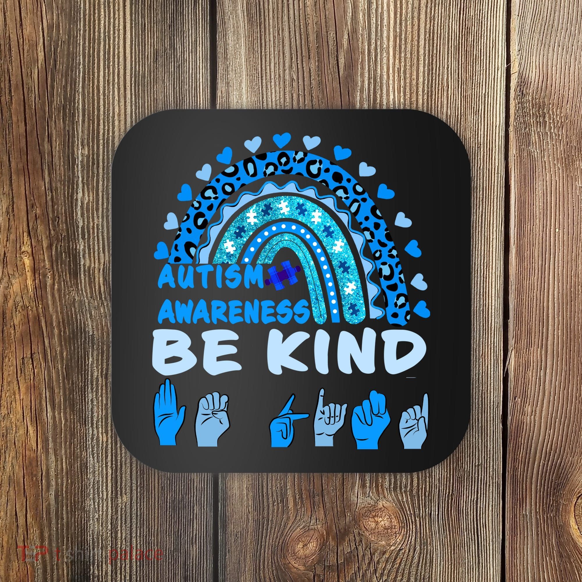 Be Kind Autism Awareness Rainbow Trendy BoHo Rainbow Leopard Print Coaster