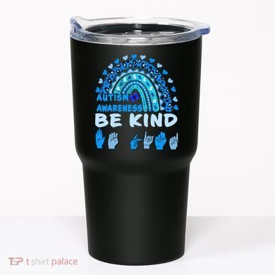 Be Kind Autism Awareness Rainbow Trendy BoHo Rainbow Leopard Print Tumbler