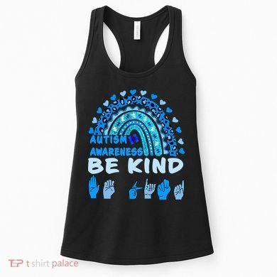 Be Kind Autism Awareness Rainbow Trendy BoHo Rainbow Leopard Print Women's Tank Top
