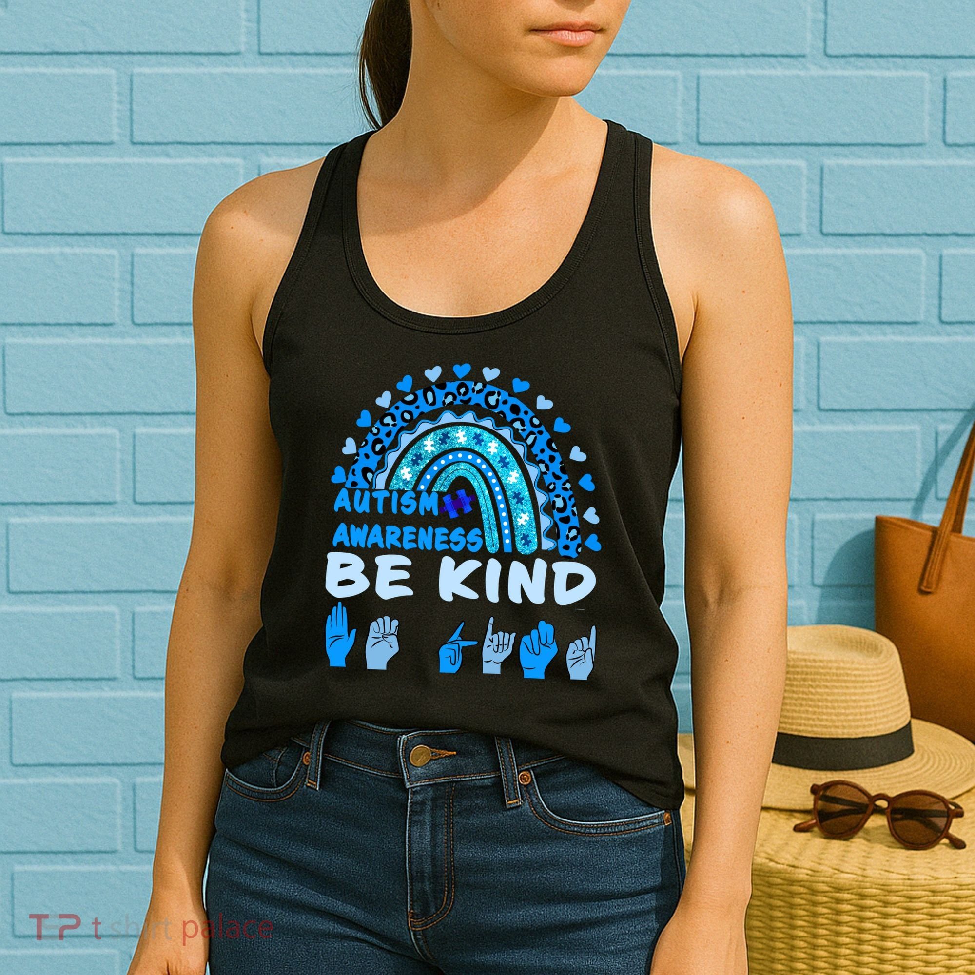 Be Kind Autism Awareness Rainbow Trendy BoHo Rainbow Leopard Print Women's Tank Top