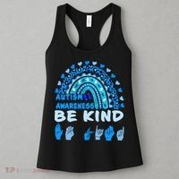Be Kind Autism Awareness Rainbow Trendy BoHo Rainbow Leopard Print Women's Tank Top thumb 3