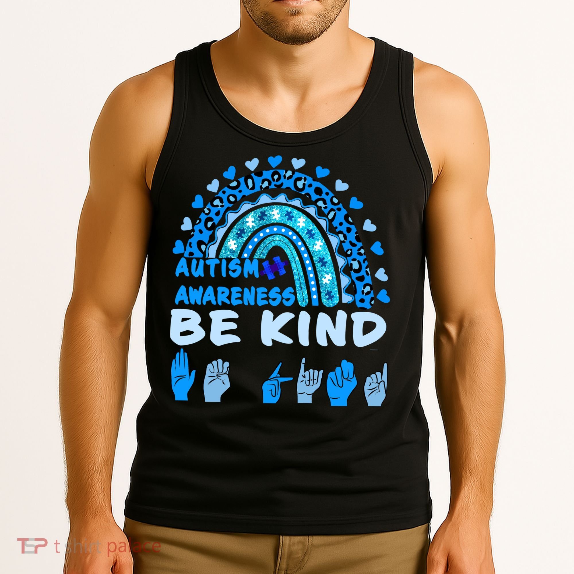 Be Kind Autism Awareness Rainbow Trendy BoHo Rainbow Leopard Print Tank Top