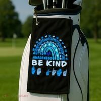 Be Kind Autism Awareness Rainbow Trendy BoHo Rainbow Leopard Print Golf Towel thumb 2