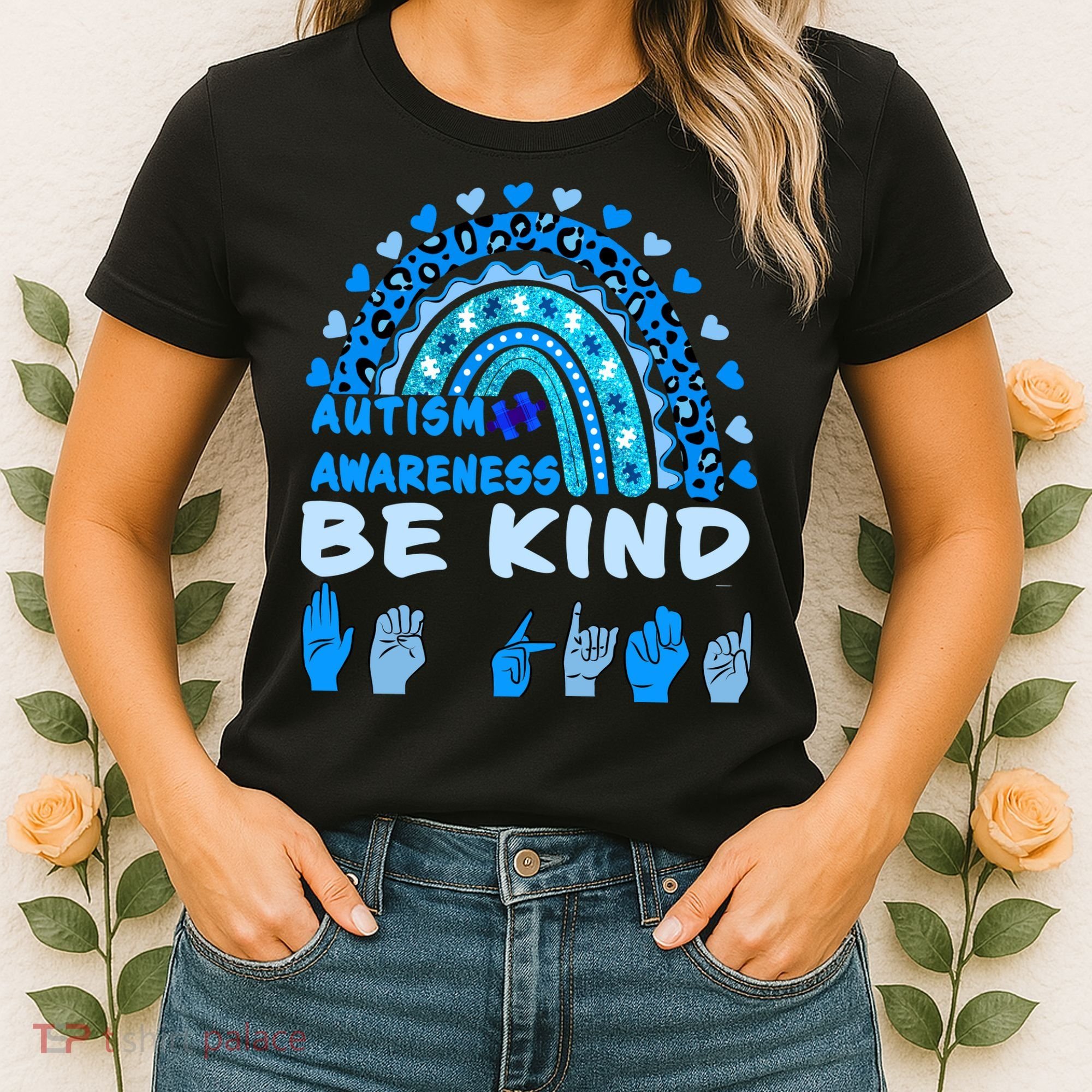 Be Kind Autism Awareness Rainbow Trendy BoHo Rainbow Leopard Print Women's T-Shirt