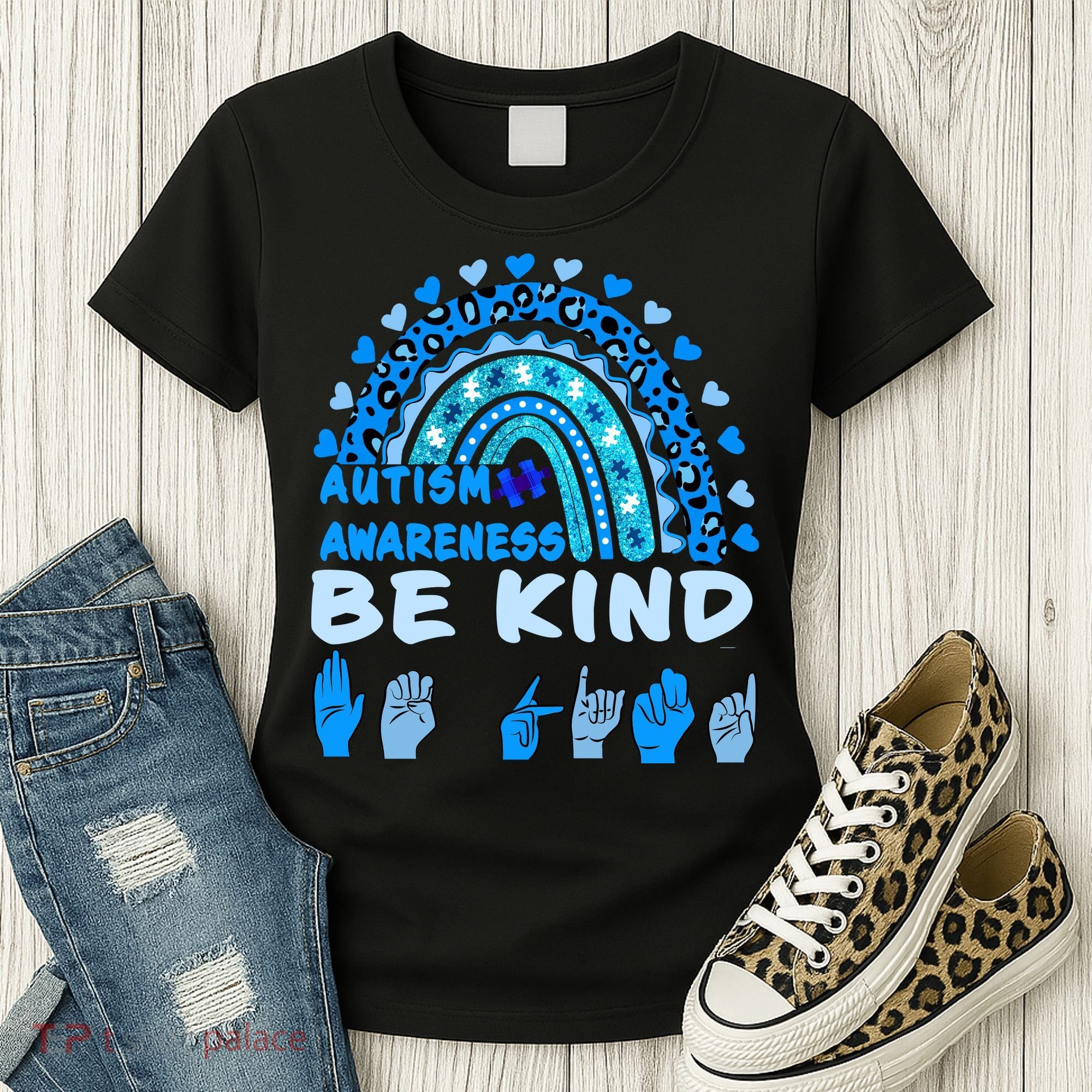 Be Kind Autism Awareness Rainbow Trendy BoHo Rainbow Leopard Print Women's T-Shirt