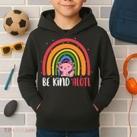 Be Kind ALOTL Axolotl Rainbow Teacher Positive Inspirational Kids Hoodie thumb 2