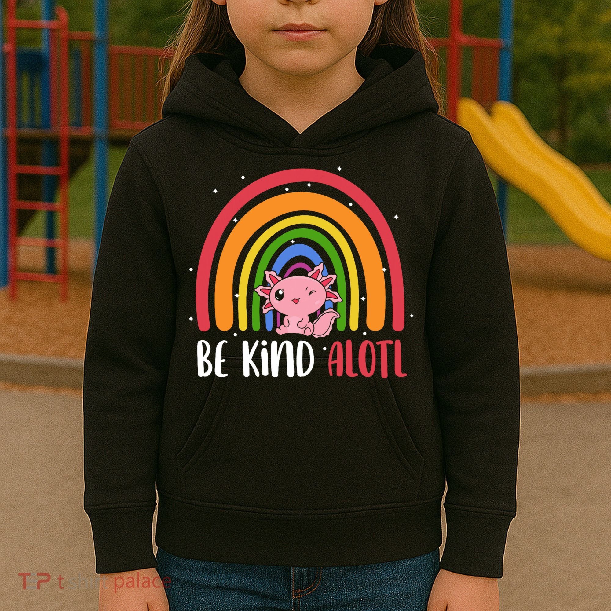 Be Kind ALOTL Axolotl Rainbow Teacher Positive Inspirational Kids Hoodie