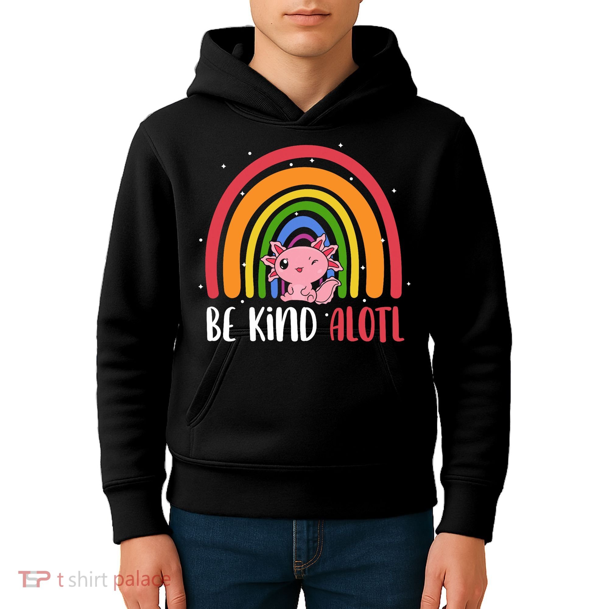 Be Kind ALOTL Axolotl Rainbow Teacher Positive Inspirational Kids Hoodie