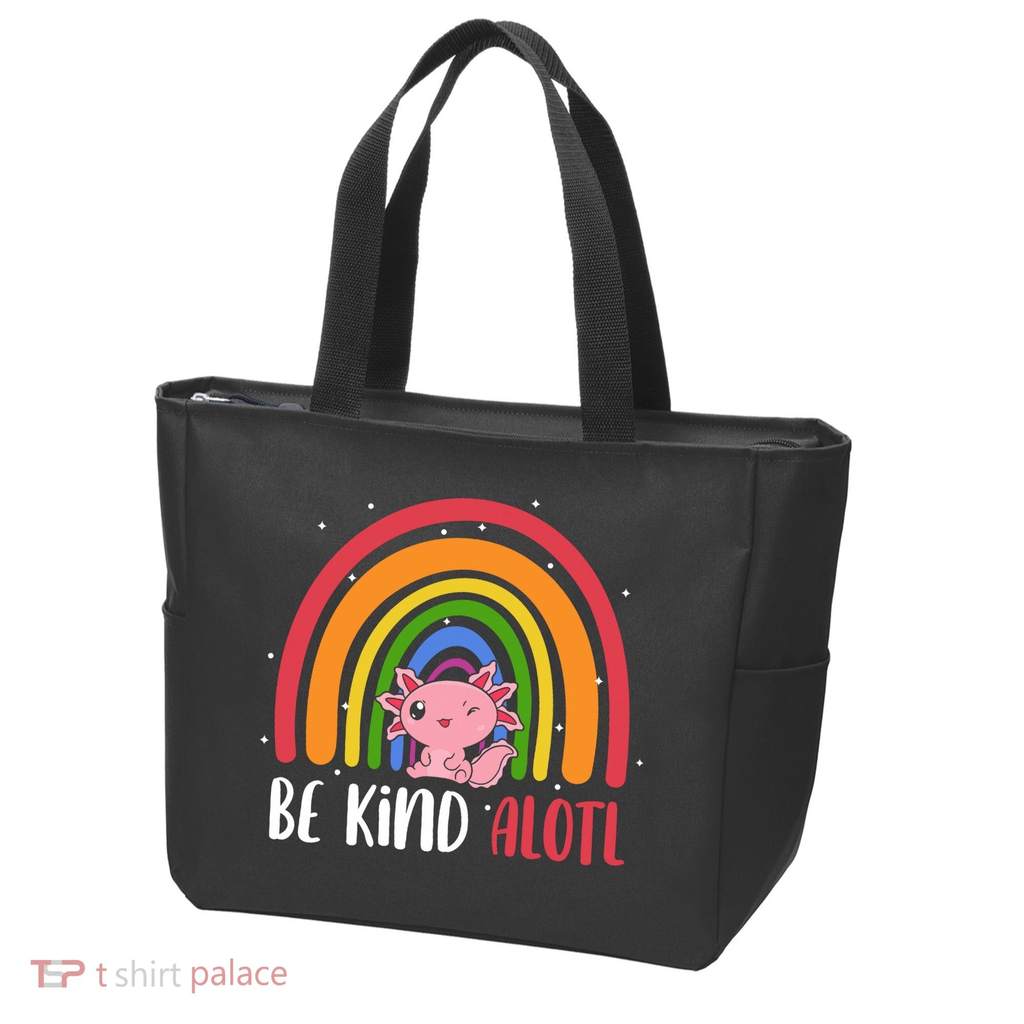 Be Kind ALOTL Axolotl Rainbow Teacher Positive Inspirational Tote Bag