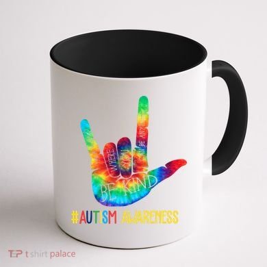 Be Kind ASL Love Sign Language Hand Autism Awareness Coffee Mug back