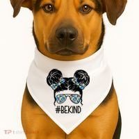 Be Kind Autism Awareness Female Bun USA-Made Doggie Bandana thumb 1