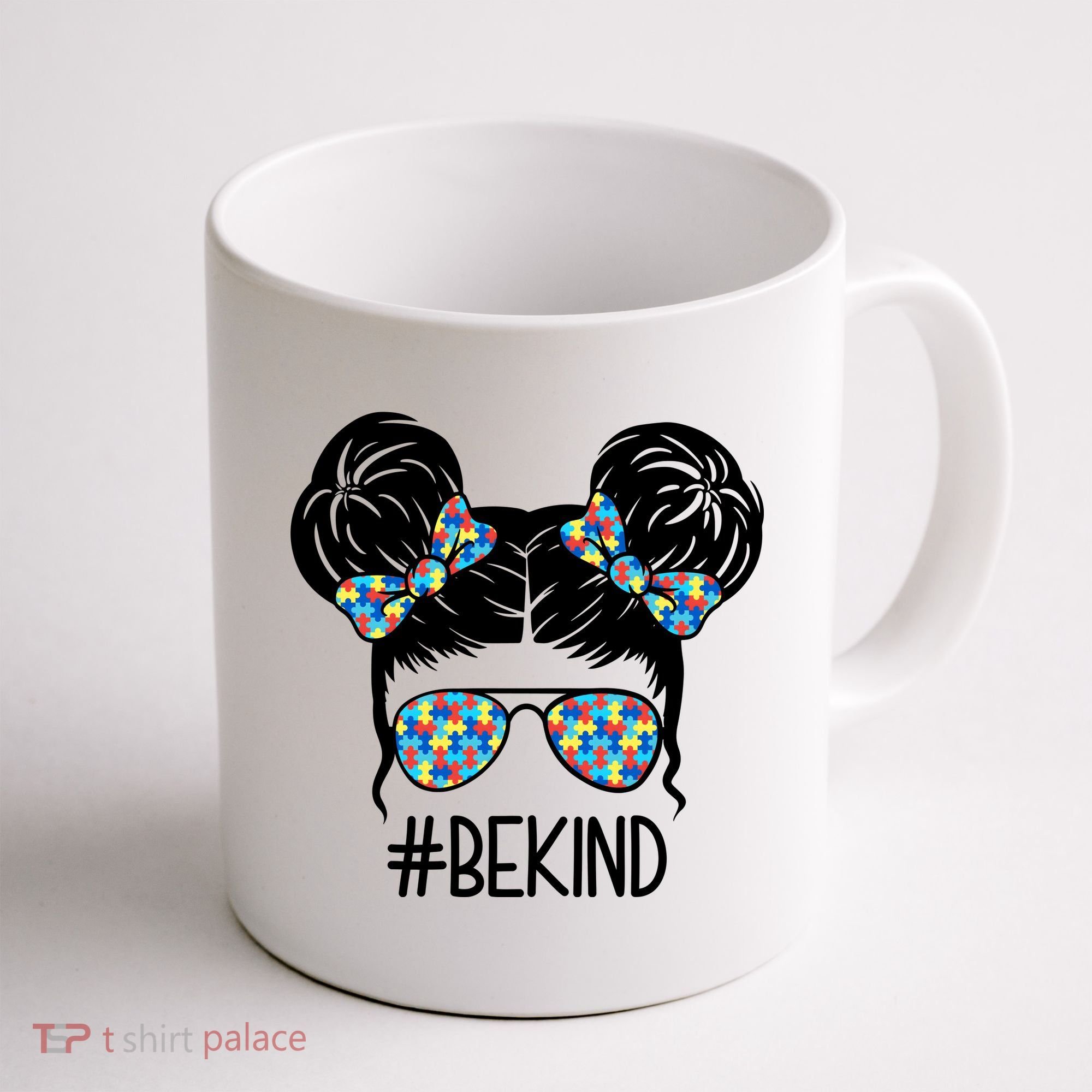 Be Kind Autism Awareness Female Bun Coffee Mug
