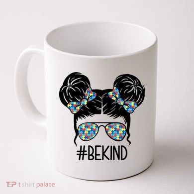 Be Kind Autism Awareness Female Bun Coffee Mug
