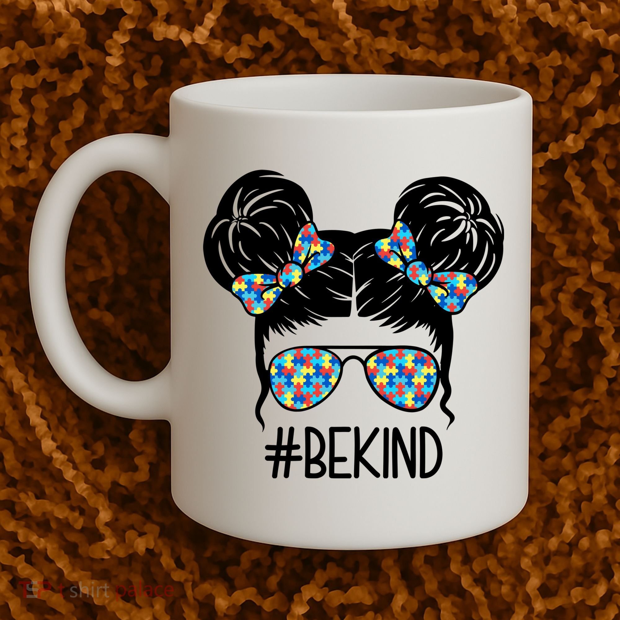 Be Kind Autism Awareness Female Bun Coffee Mug