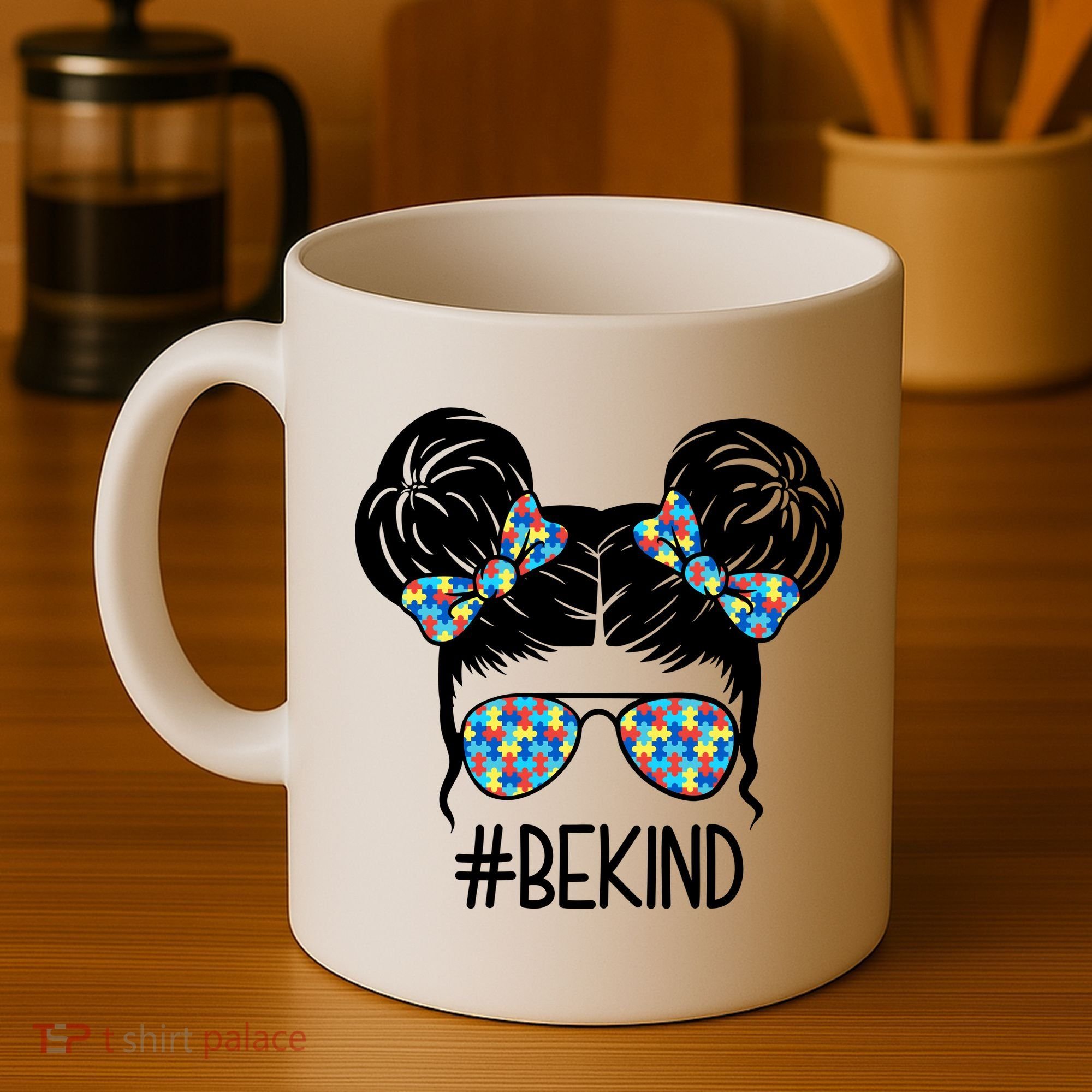 Be Kind Autism Awareness Female Bun Coffee Mug