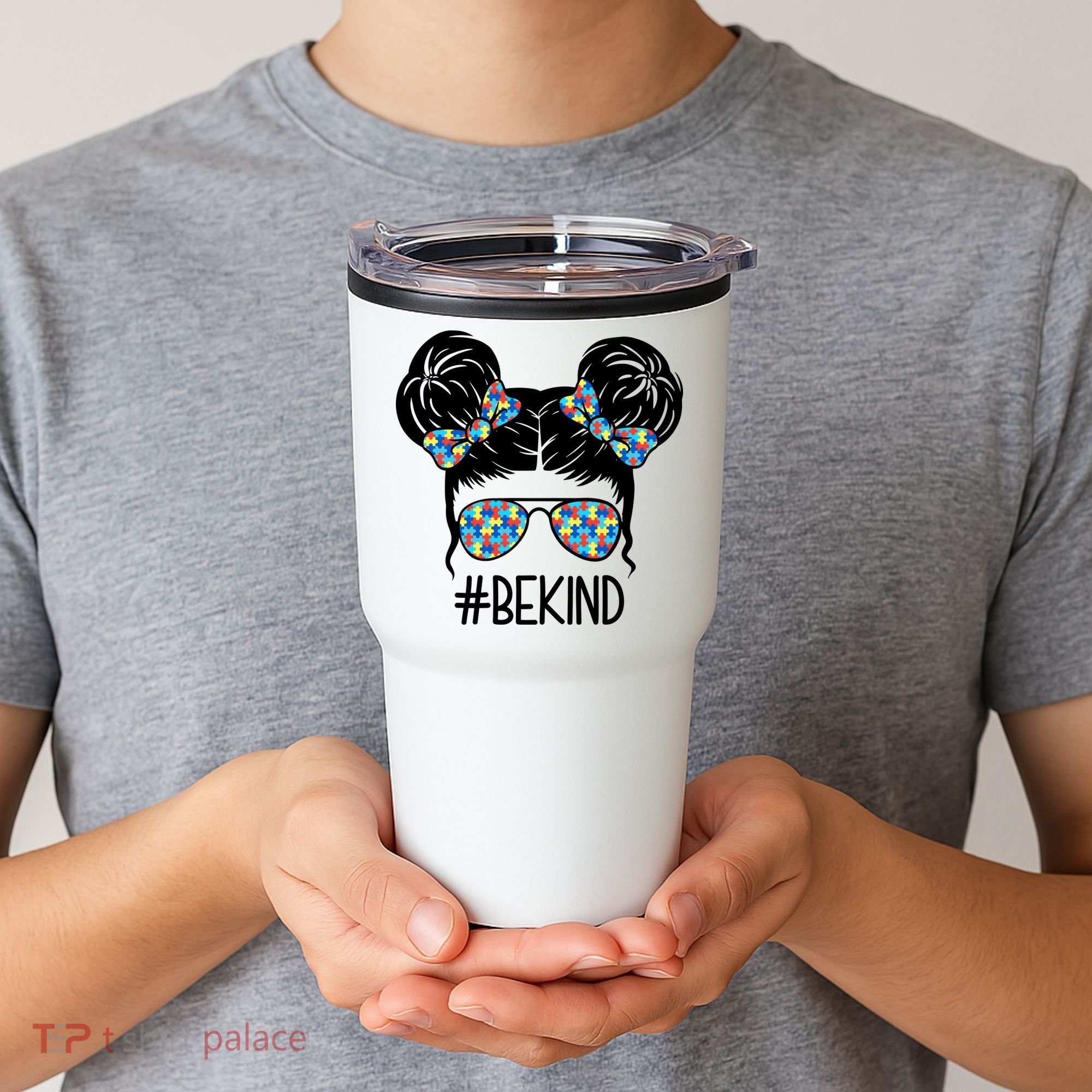 Be Kind Autism Awareness Female Bun Tumbler
