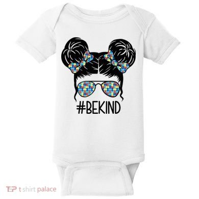 Be Kind Autism Awareness Female Bun Baby Bodysuit