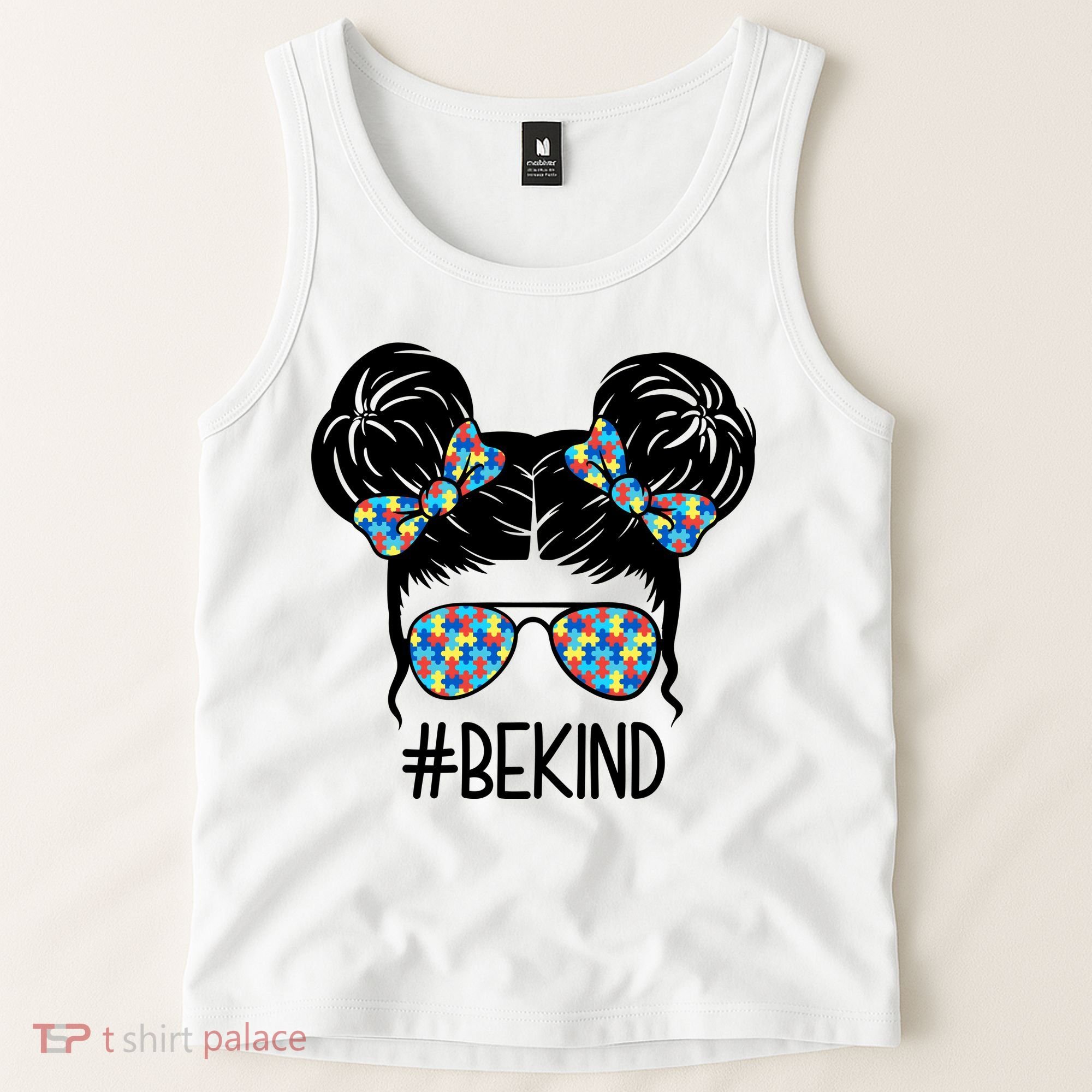 Be Kind Autism Awareness Female Bun Tank Top