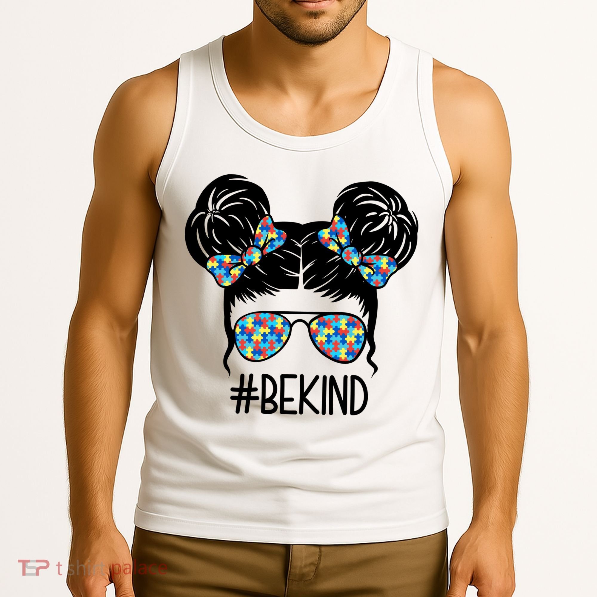 Be Kind Autism Awareness Female Bun Tank Top