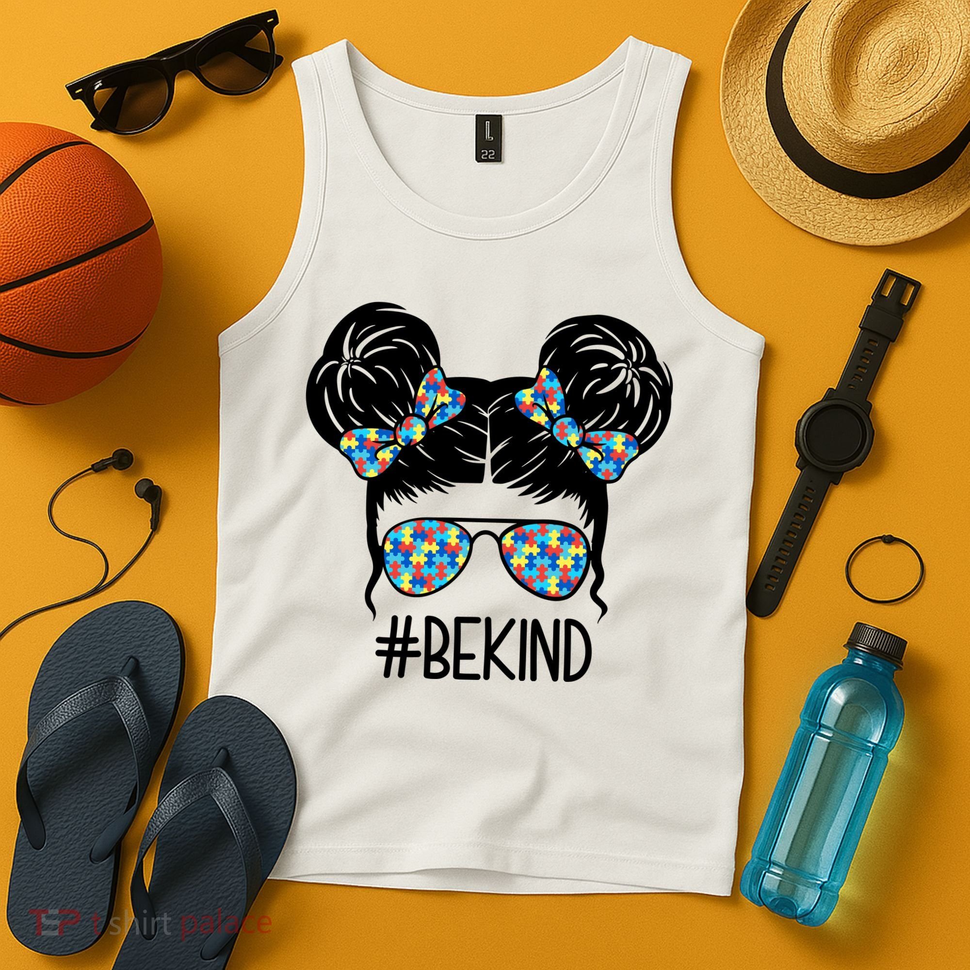 Be Kind Autism Awareness Female Bun Tank Top