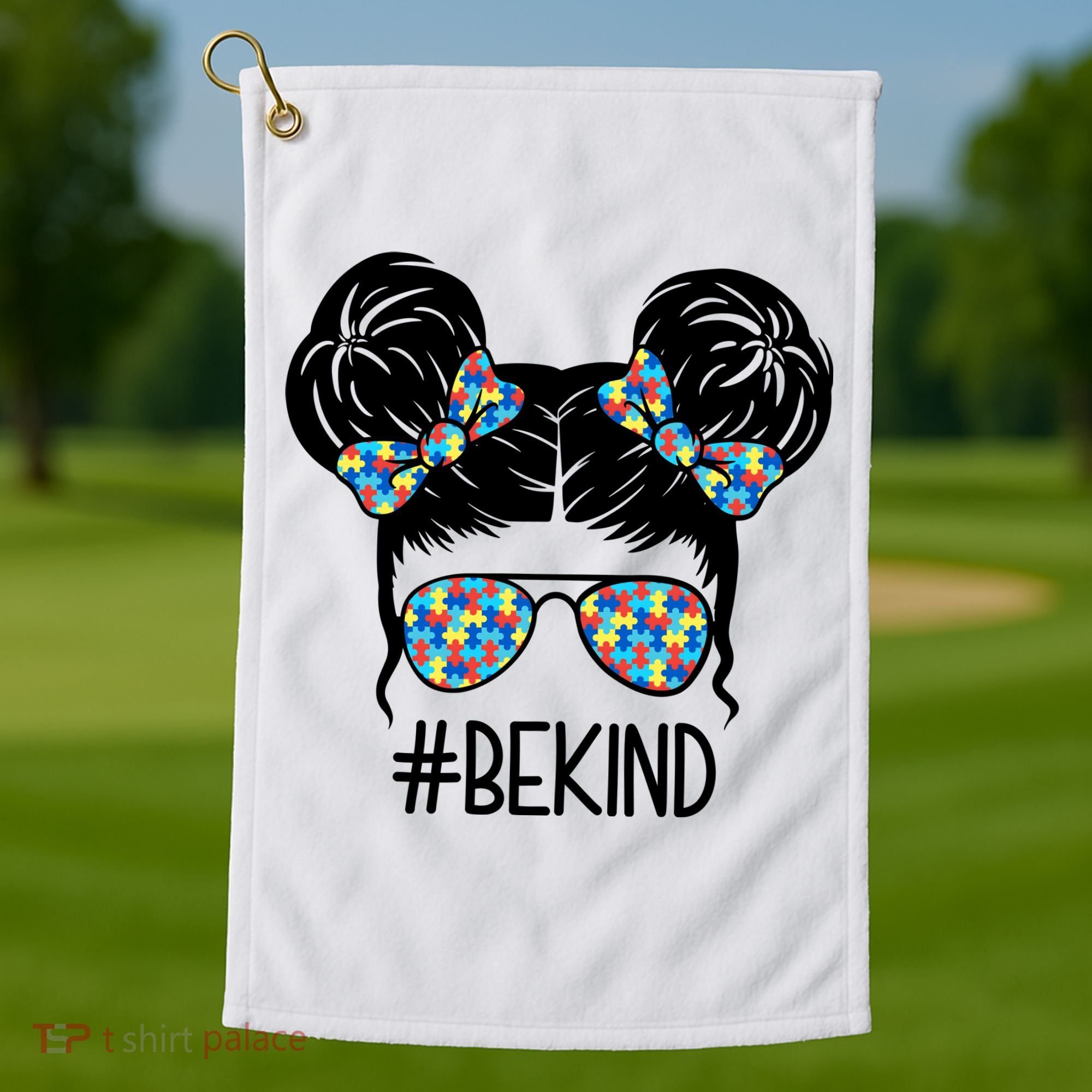 Be Kind Autism Awareness Female Bun Golf Towel