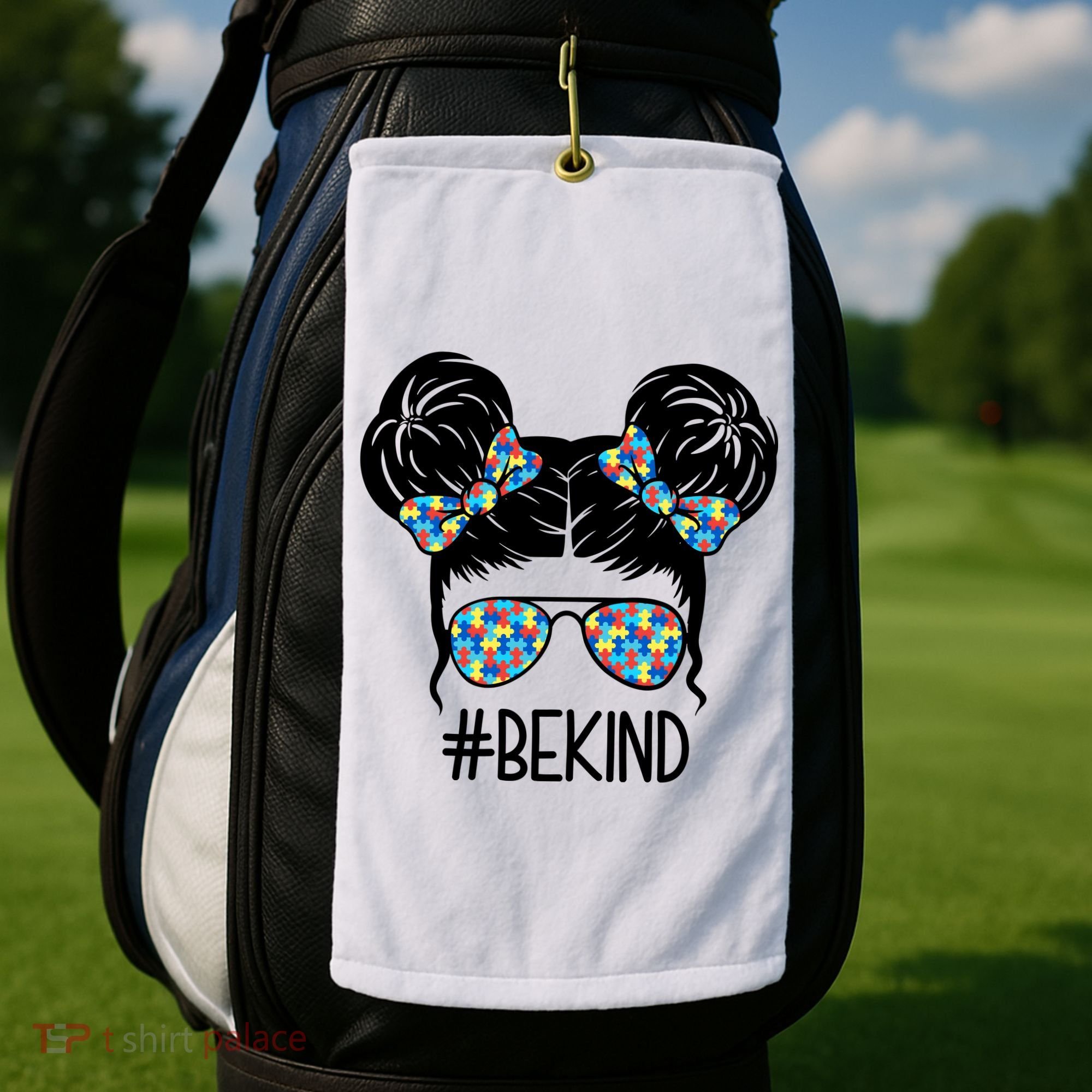 Be Kind Autism Awareness Female Bun Golf Towel