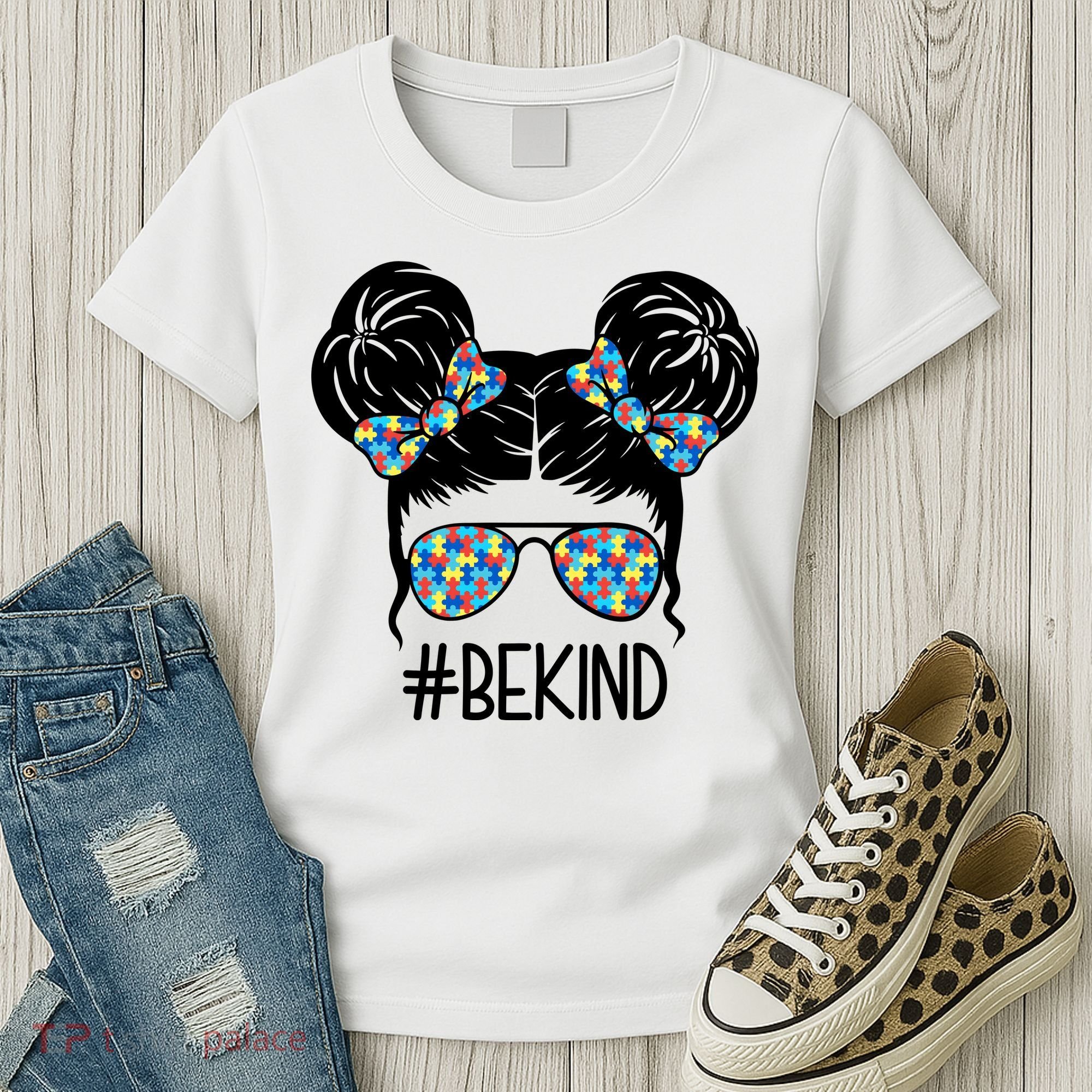 Be Kind Autism Awareness Female Bun Women's T-Shirt