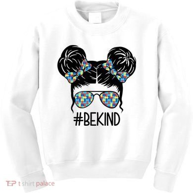 Be Kind Autism Awareness Female Bun Kids Sweatshirt