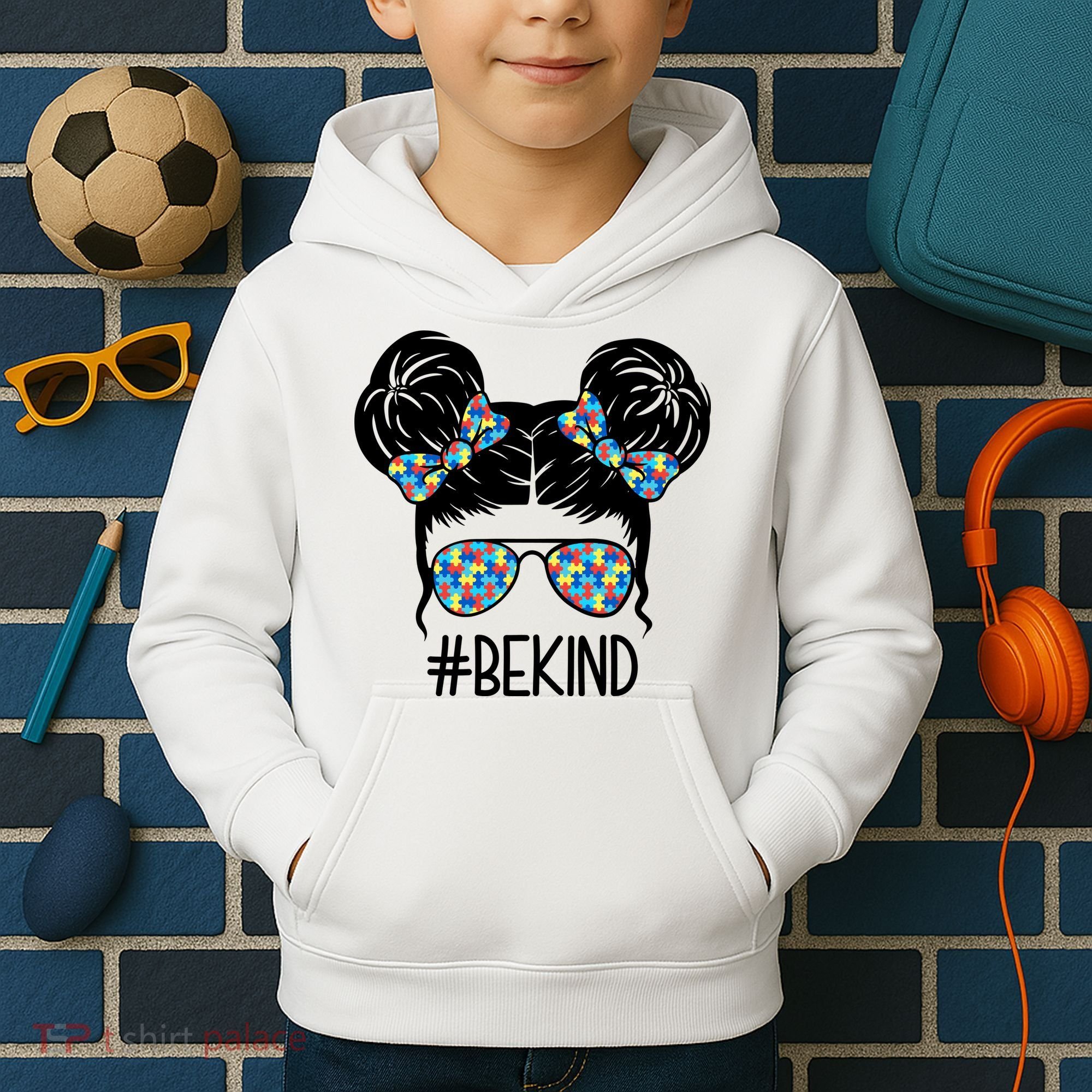 Be Kind Autism Awareness Female Bun Kids Hoodie