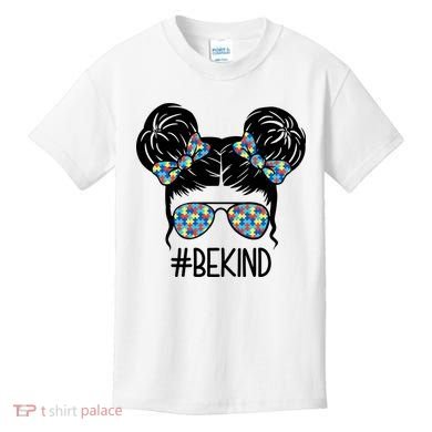 Be Kind Autism Awareness Female Bun Kids T-Shirt