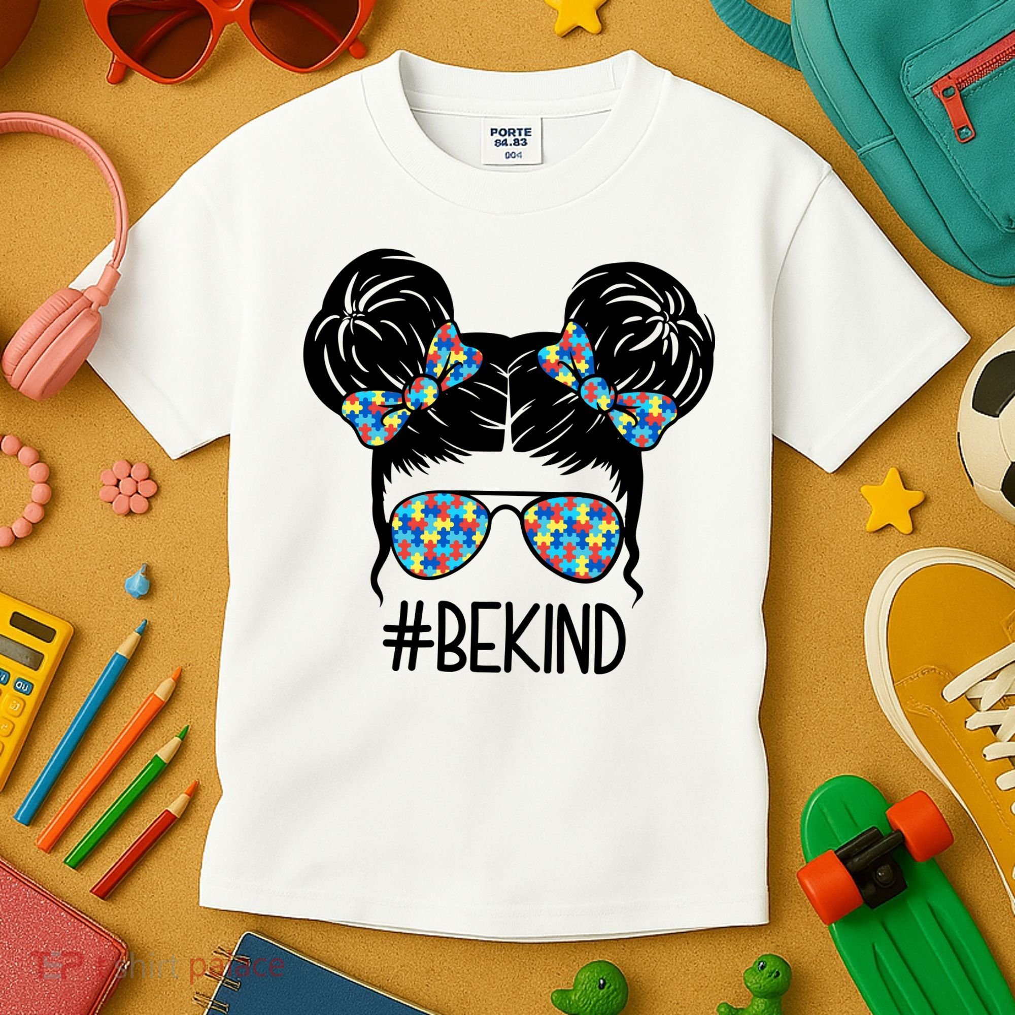 Be Kind Autism Awareness Female Bun Kids T-Shirt