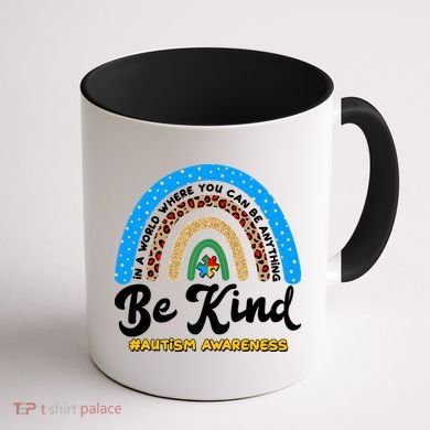 Be Kind Autism Awareness Pattern Rainbow Coffee Mug back