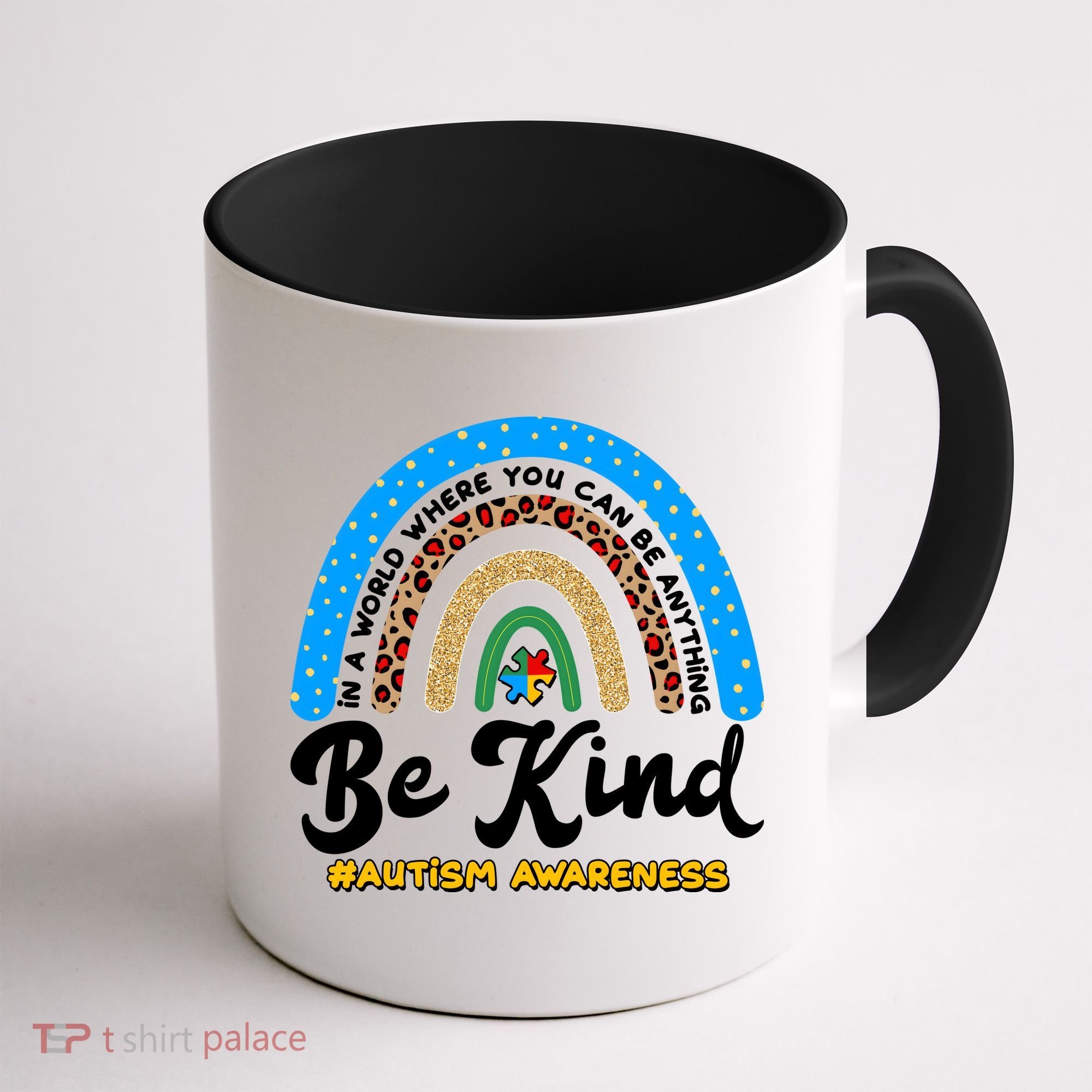 Be Kind Autism Awareness Pattern Rainbow Coffee Mug