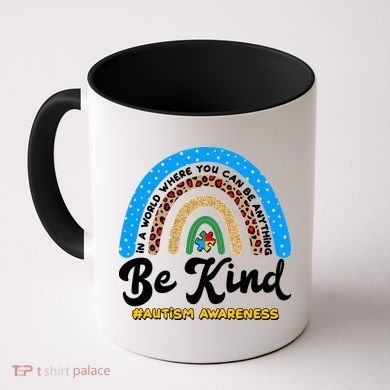 Be Kind Autism Awareness Pattern Rainbow Coffee Mug