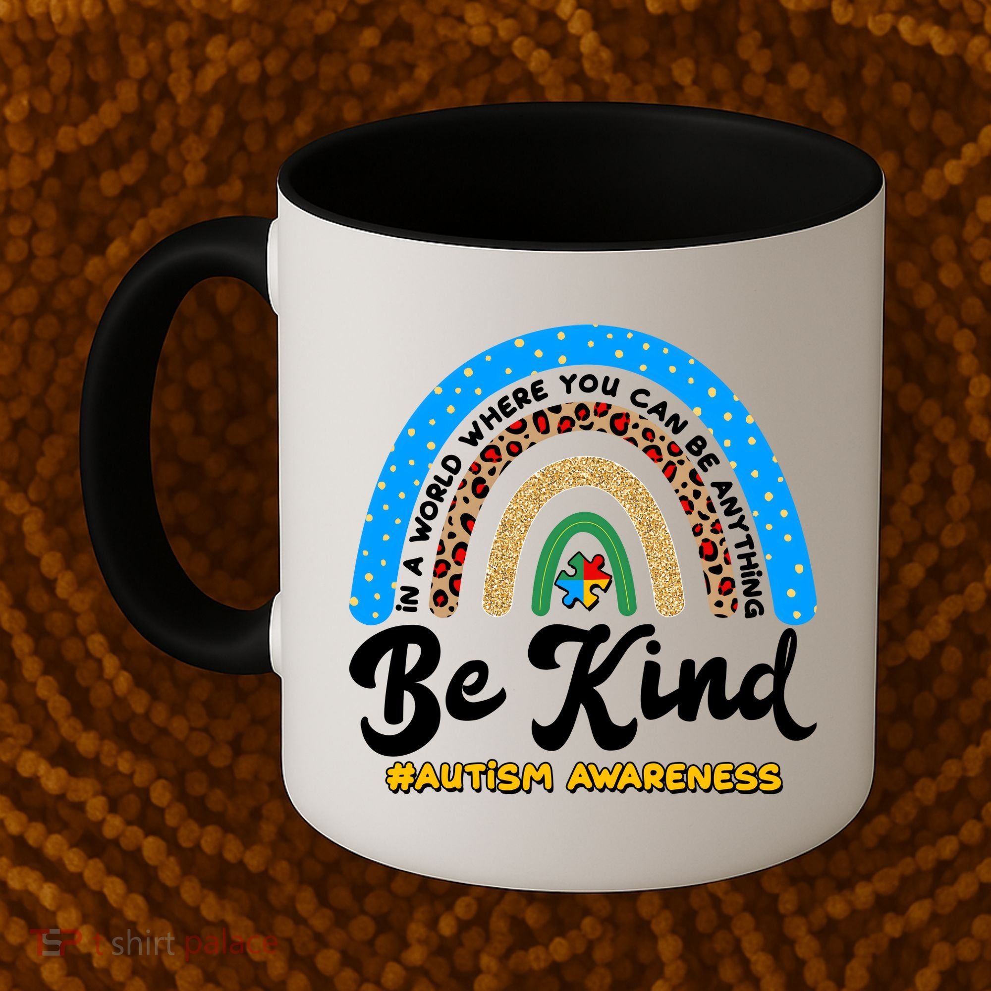 Be Kind Autism Awareness Pattern Rainbow Coffee Mug
