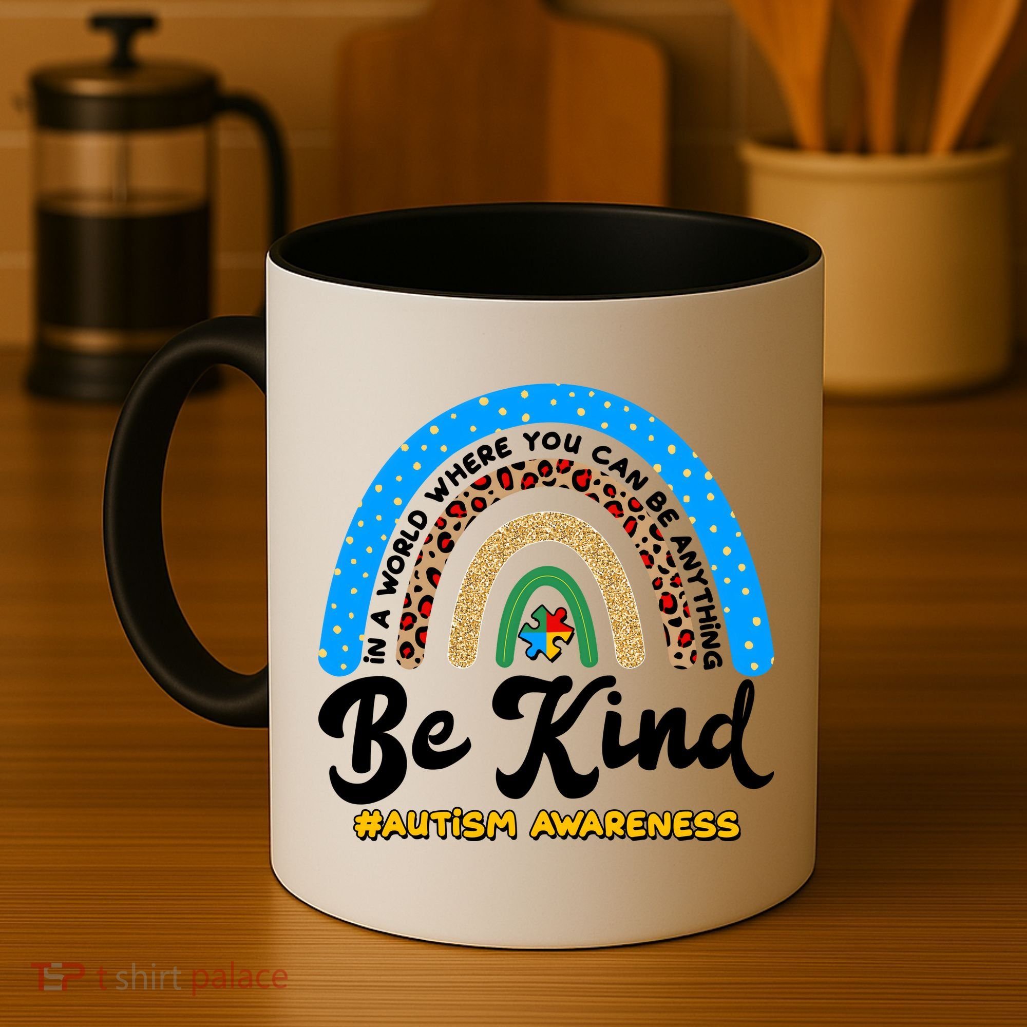 Be Kind Autism Awareness Pattern Rainbow Coffee Mug