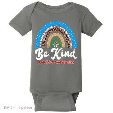 Be Kind Autism Awareness Pattern Rainbow Baby Bodysuit