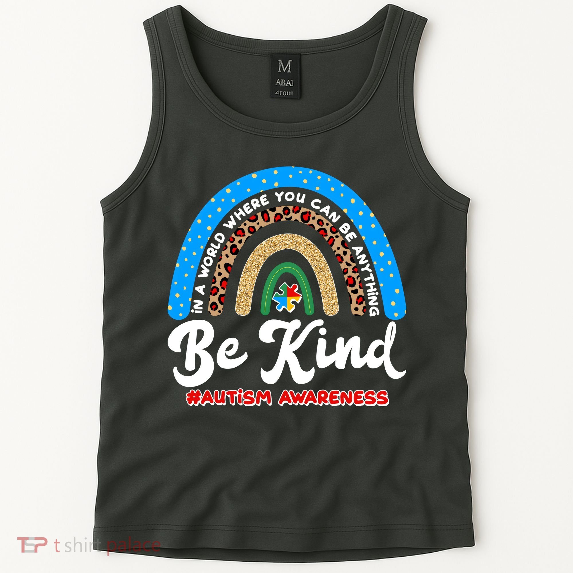 Be Kind Autism Awareness Pattern Rainbow Tank Top
