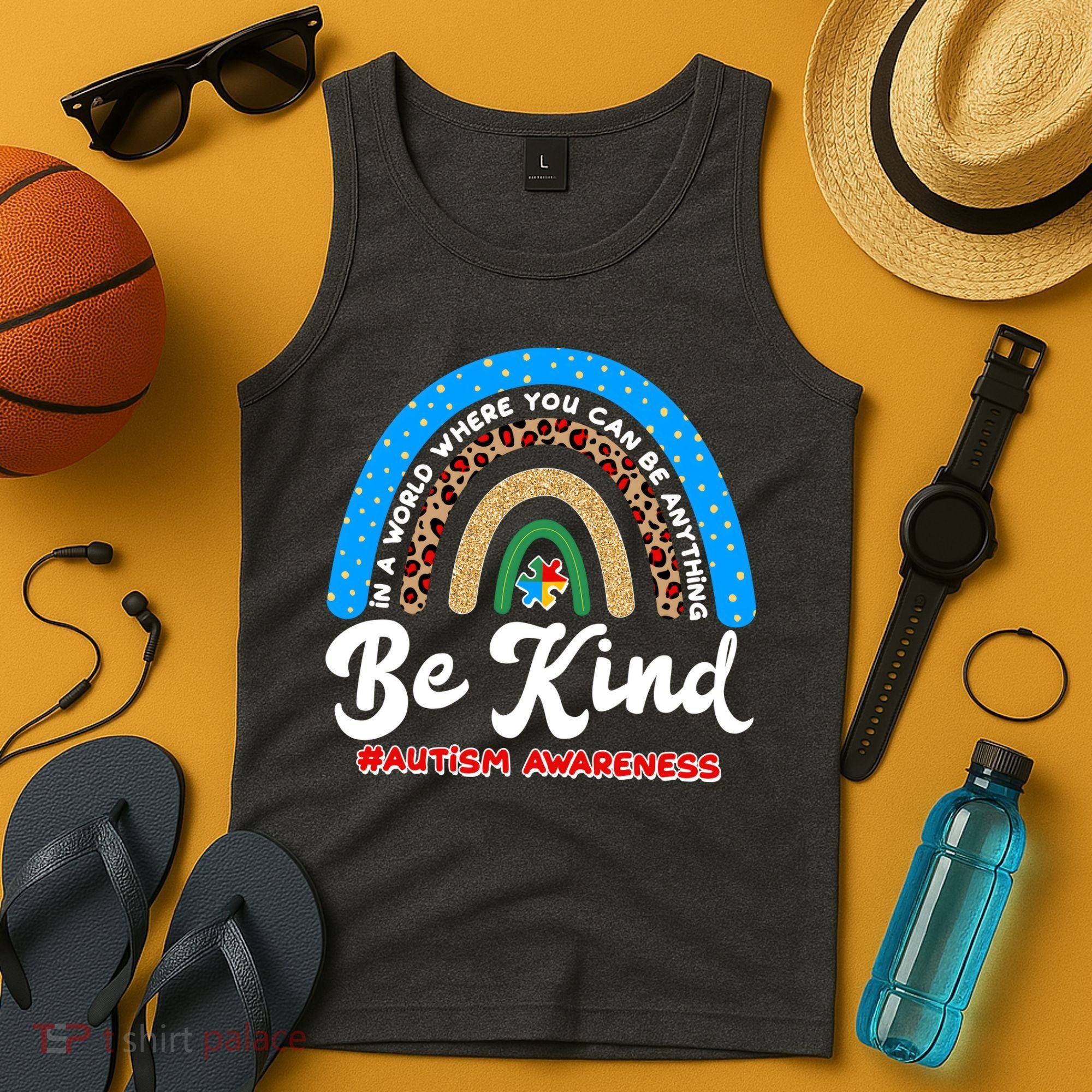 Be Kind Autism Awareness Pattern Rainbow Tank Top