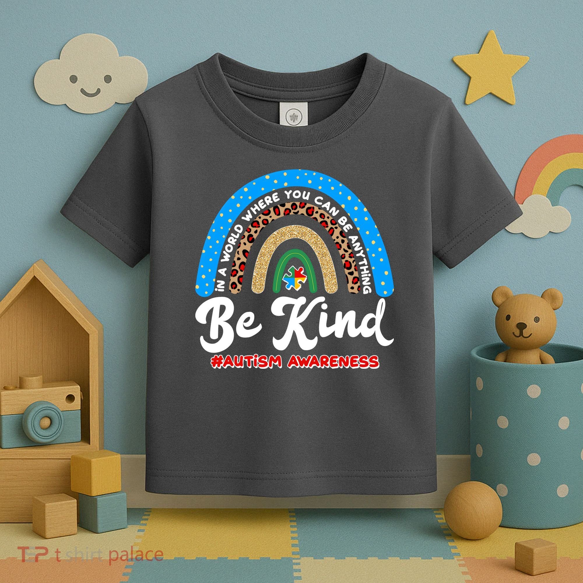 Be Kind Autism Awareness Pattern Rainbow Toddler T-Shirt