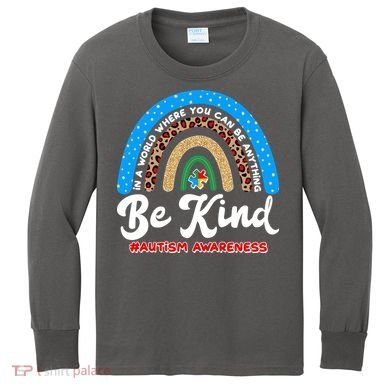 Be Kind Autism Awareness Pattern Rainbow Kids Long Sleeve Shirt