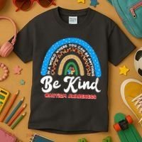 Be Kind Autism Awareness Pattern Rainbow Kids T-Shirt thumb 3