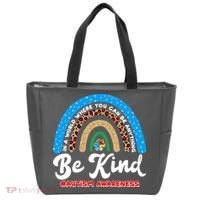 Be Kind Autism Awareness Pattern Rainbow Tote Bag thumb 0